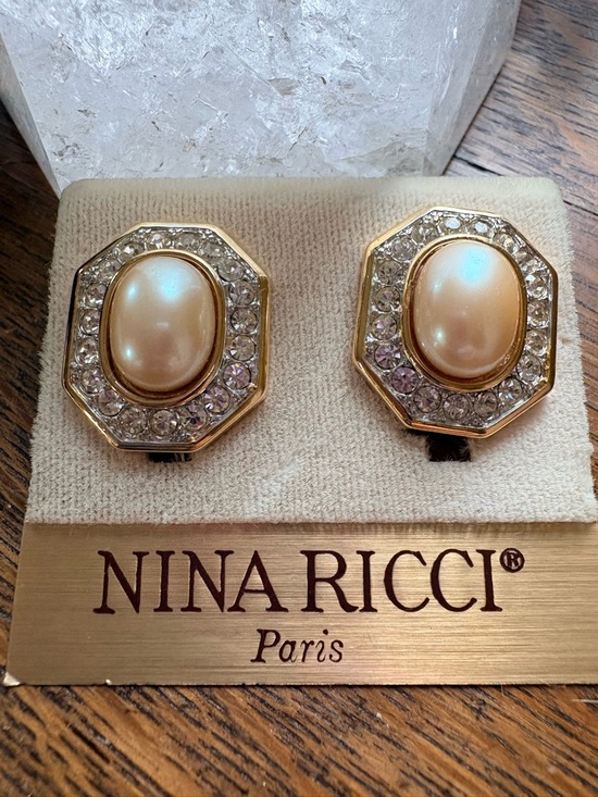 Nina Ricci Jewelry - Vintage Nina Ricci Paris Pearl & Swarovski Crystal Clip On Earrings